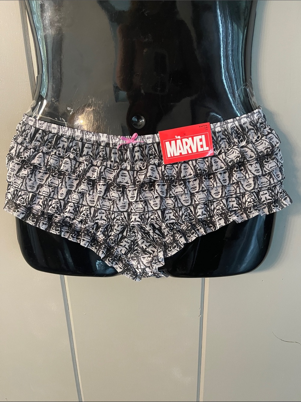 NWT Marvel Thor Boyshort Panty Black White Rumba Ruffle Large Fantasy Whimsical